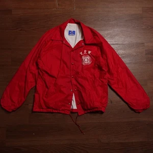 Vintage 80s Champion Windbreaker Coaches Jacket VFW Made in USA sz L Red Veteran - Bild 1 von 7