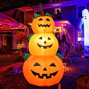 120 cm Aufblasbar Halloween Kürbis Deko Luftfigur 3 Stapel mit LED-Beleuchtung - Bild 1 von 5