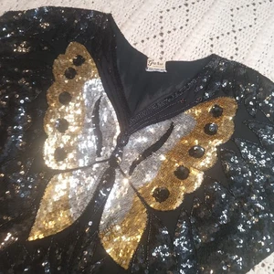 De Colección Guru Seda Lentejuelas Cuentas Mariposa Top Negro S/M Ala de Murciélago Años 80 Disco Fiesta India - Imagen 1 de 10