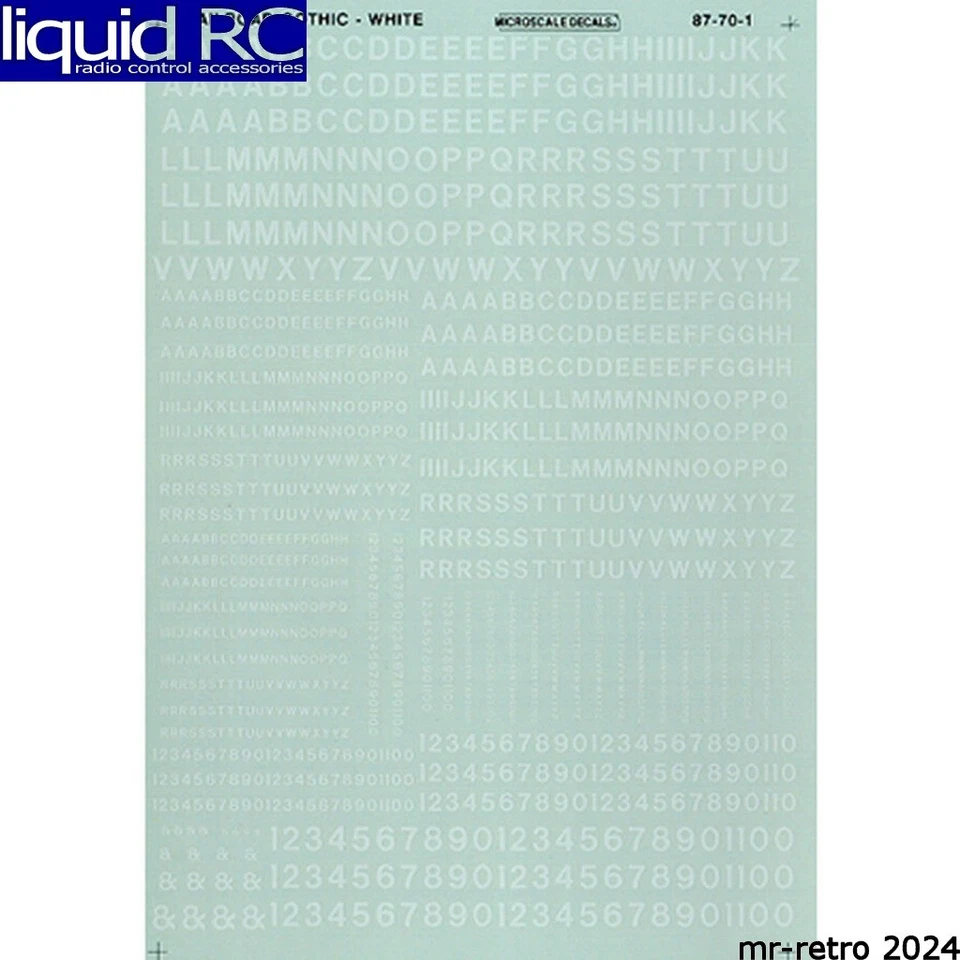 Microscale Decals HO Scale Railroad Gothic Letters and Numbers White 87701 90101