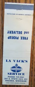 LA VACK'S STANDARD GASOLINERA AÑOS 60 MATCHBOOK MATCHCOVER: OSCODA, MICHIGAN -E22 - Imagen 1 de 2