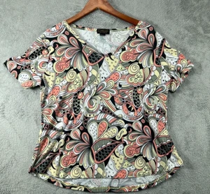 Forbidden Society Womens XL Floral Top Boho Multicolor Retro Shirt V Nck Stretch - Picture 1 of 7