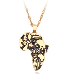 Gold Plated African Wildlife Mens Ethnic Africa Pendant Necklace - Picture 1 of 1