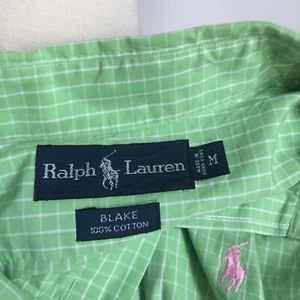ralph lauren mens medium shirt green check pink pony fits like large Retails $89 - Picture 1 of 11