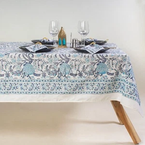 Hand Block Floral Print Table Cloth Indian 100% Cotton Dining Decor Table Cover - Picture 1 of 5