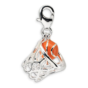 Basketball in Net Charm 3D Enameled .925 Sterling Silver Click On Amore La Vita