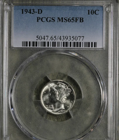 Gorgeous Original 1943-D Mercury Dime - PCGS MS65FB!! Cover