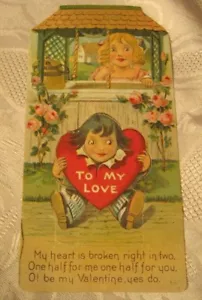 WISHING WELL VALENTINE CARD ANTIQUE TO MY LOVE FOLD OUT STAND UP TYPE - Picture 1 of 2