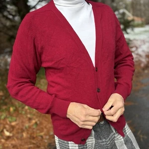 VINTAGE Mid-Century JAMES PRINGLE—Maroon Pure Lambswool Cardigan—Mens L—SCOTLAND - Picture 1 of 12