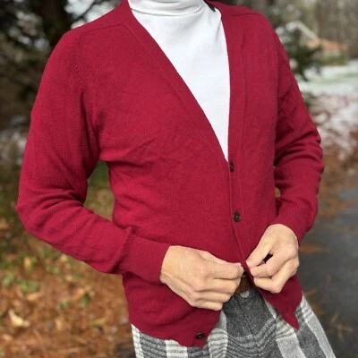 VINTAGE Mid-Century JAMES PRINGLE—Maroon Pure Lambswool Cardigan—Mens L—SCOTLAND - Image 1 of 4