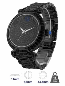 14K BLACK GOLD TONE FINISH MENS LAB SIMULATE DIAMOND BAGUETTE SWISS CUSTOM WATCH - Picture 1 of 1