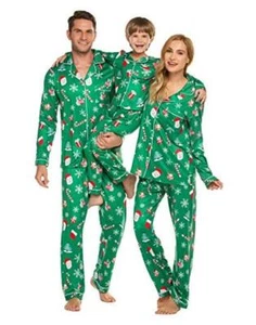 Christmas Family Matching Pajamas Long Sleeve Large Women Green/Santa Claus - Picture 1 of 6