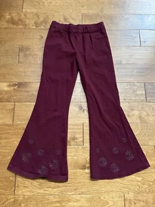 Umgee Bell Bottom Hippie Pull On Hose Gr. Large bestickt Blumen weinrot - Bild 1 von 10