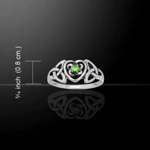 Celtic Heart Birthstone Ring Peridot Glass 925 Sterling Silver Heritage Jewelry - Picture 1 of 1