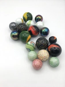 Lotto di 19 biglie vintage Rocheux Rocky Destroyer Star Dust Meteor 1"-1,6" - Foto 1 di 10