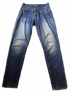 Refuge Jeans Womens 8 Blue High Rise Zip Fly 3 Button Stretch Denim Jeggings - Picture 1 of 10