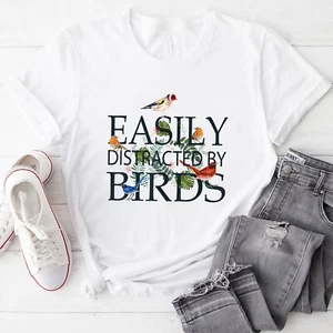Easily Distracted by Birds T-Shirt Funny Bird Lover Gift for Men Women Tee - Picture 1 of 6