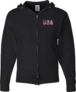 USA Distressed Chest Print Full Zip Hoodie - Picture 1 of 8