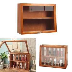 Wooden Bathroom Bedroom Cabinet Shelf Cupboard Storage Unit Clear Door Desktop - Picture 1 of 10