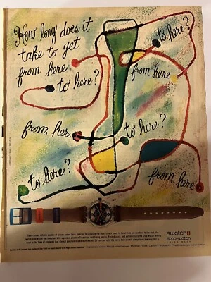 Antigo anúncio de relógio de parada Swatch da década de 1990, fabricado na Suíça, Macys, base Magic Johnson - Imagem 1 de 4