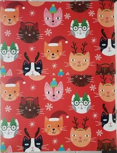Set of 2 Same Plastic Placemats,11"x17",CHRISTMAS FESTIVE COLORFUL CATS FACES,HL - Picture 1 of 24