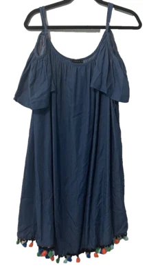 Top Tiana B para mujer 22W azul correas ajustables fuera del hombro borla dobladillo Foto 1 de 4