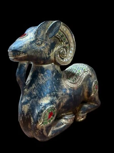 Antike indische vergoldete Holz geschnitzte Ram-Skulptur 10"" hoch 11"" Fastenzeit bis 4"" breit - Bild 1 von 7