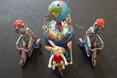 Vintage Toys Schylling Tin Elephant on a Bike, Spinning Globe,Happy Easter Bunny - Image 1 of 4