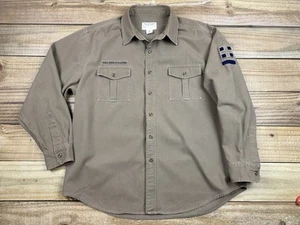 VTG Y2K Ralph Lauren Polo Jeans Herringbone Military Button Up Shirt Sz XL Brown - Picture 1 of 10