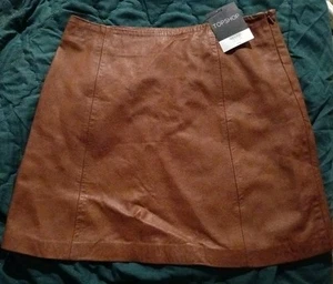 Topshop Aline Mini Skirt Size Us 6 UK 10 Tan Colour Real Leather Rrp$116 - Picture 1 of 3