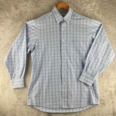 Izod Dress Shirt Mens 15 1/2 - 32/33 Blue Plaid Wrinkle Free Twill Button Up - Image 1 of 4