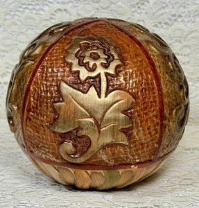 Ceramic Decorative Orb Ball 5” Floral Scroll Design Boho Fall Decor Gold Orange - Picture 1 of 6