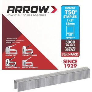 Arrow T50 Heftklammern 12 mm 1/2 Zoll Box mit 5000 für Schwerlast Tacker Tacker - Bild 1 von 7