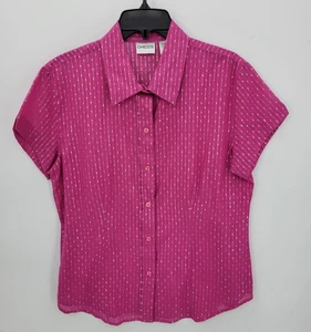 Top Chicos Mujer Mediano 1 Rosa Rayas Metálicas Manga Corta Botones Cuadrado - Imagen 1 de 10