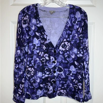 Cárdigan J Jill Floral Botón Frontal Púrpura Talla Pequeña Cómodo Oficina Romántico Foto 1 de 4