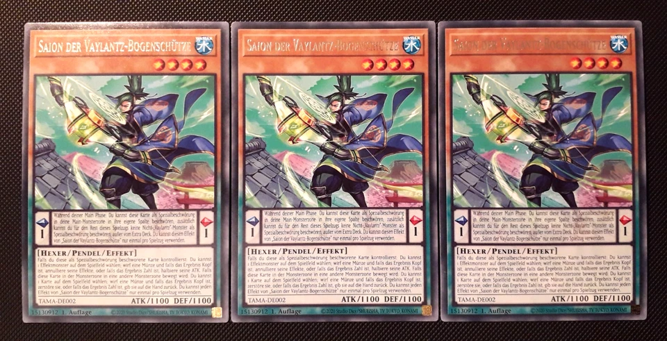 Yu-Gi-Oh! 3x Saion der Vaylantz-Bogenschütze, TAMA-DE002, Rare, 1. Auflage, NM - Bild 1 von 2