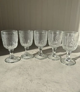 "Juego de 5 copas de vidrio transparente Jeanette iris y espiga agua de vino 4,25""" - Imagen 1 de 9