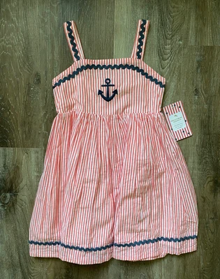 TOMMY BAHAMA KIDS nwt red & white striped sailor lined sundress~size 7~NEW - Image 1 of 4