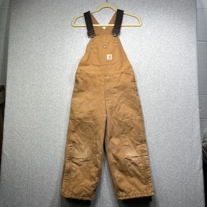Carhartt Overalls Youth Size 8 Tan Canvass Workwear Double Knee - Picture 1 of 14