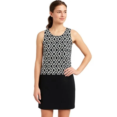 Worthington Womens Sheath Dress L Black Beige Diamond Geometric Pocket Work - Изображение 1 из 4