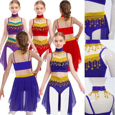 Kids Girls Outfit Arabian Princess Costume Jazz Dancewear Performance Set Rave - Image 1 of 4