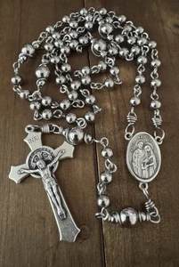Holy Family/Holy Spirit Catholic Rosary, Stainless Steel Beads, Handmade - Picture 1 of 5
