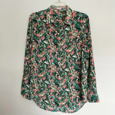 Aritzia Sunday Best Green Tropical Print Button Up Blouse Size M Chest Pocket - Image 1 of 4
