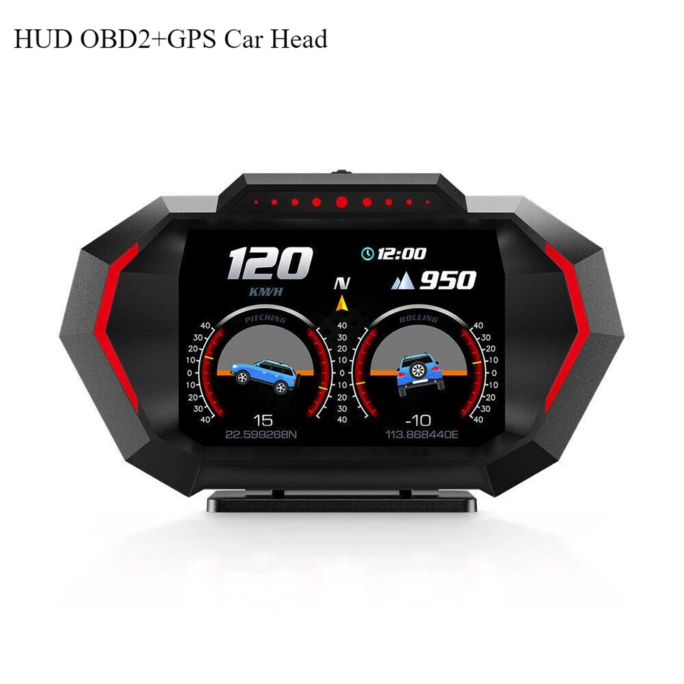 HUD OBD2+GPS Car Head Up Digital Display Gauge Speedometer Turbo RPM Alarm Temp - Image 1 of 4