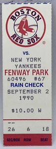 Boston Red Sox vs New York Yankees 2. September 1990 Ticket Stub, Fenway Park - Bild 1 von 6