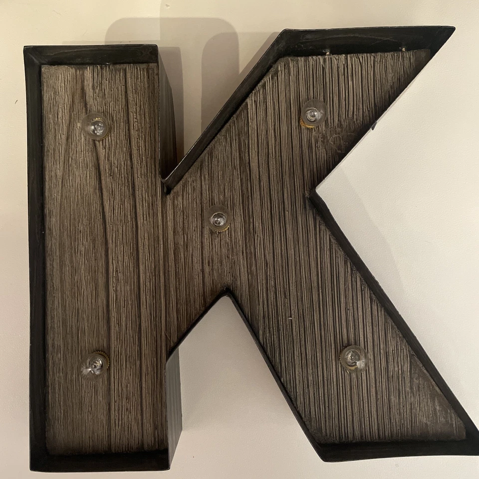 Rustic Metal Marquee Letter "K” Light Up 9” Barnwood Adirondack Barn Chic Farm - Image 1 of 4