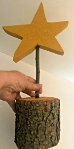 Vtg LG WOOD DAKPA FARM OREGON Crackled Gold STAR LOG TABLE DISPLAY Xmas DECOR - Picture 1 of 10