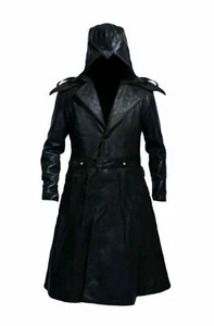 Herren Leder Trenchcoat mit Kapuze 100% Echtleder Slim Coat #47 - Bild 1 von 3