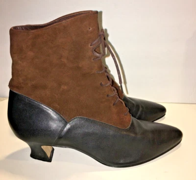 WOMENS BLACK BROWN LEATHER GRANNY NINE WEST BOOTS COWBOY HEELS SHOES SIZE 9.5 M - Image 1 of 4