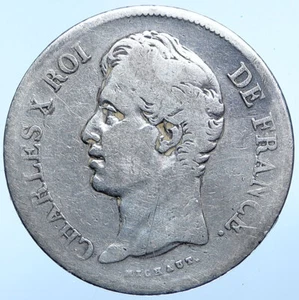 1828 W FRANCE King Charles X OLD Authentic Silver 5 Francs French Coin i114939 - Picture 1 of 2